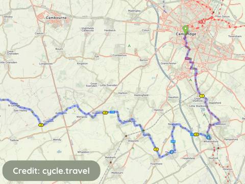 Map of the National Byway. The map is credited to the cycle travel website