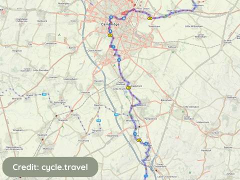 Map of National Cycle Route 11, the map is credited to the cycle travel website